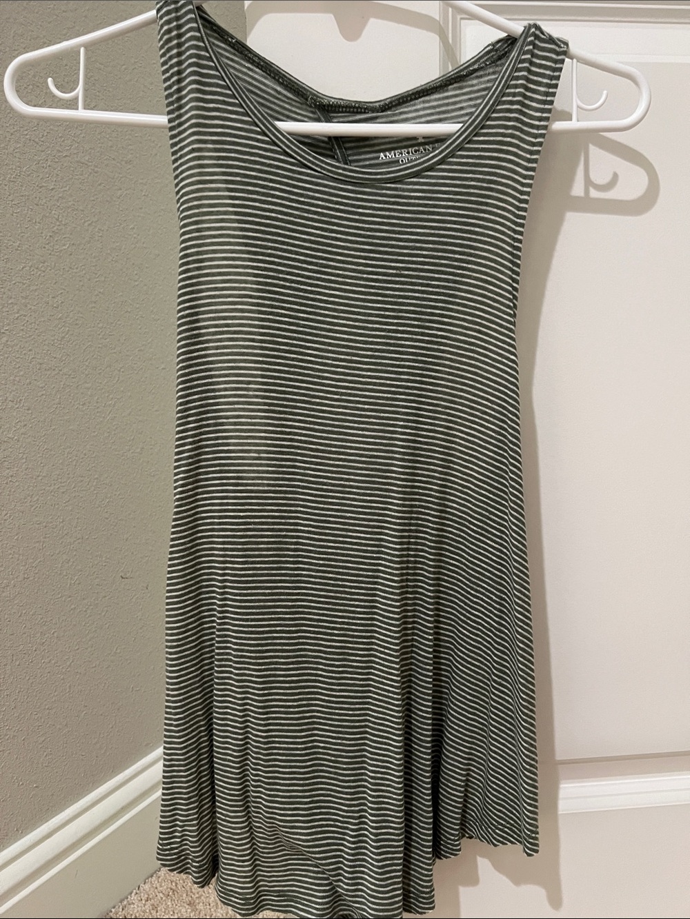 American Eagle Outfitters Olive & White Striped Mini Tank Dress